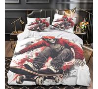 Skateboarder-scheletro copripiumino Set di biancheria da letto microfibra stampa 3D cerniera nascosta con federe per cuscini Via Gotica Set Di Copripiumino for bambini e ragazze Single（135x200cm）