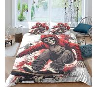 Skateboarder-skeletonSet Di Copripiumino microfibra morbida 3 Pezzi stampa 3D cerniera nascosta Gothic street art copripiumino con federa traspirante ultra morbido for coppie Super king（260x220cm）