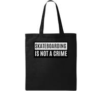 Skateboarding is not a crime borsa tote in cotone ecologico naturale nero, Nero , Taglia unica