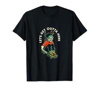 Skater Skeleton & Black Cat - Skateboard retrò Punk Maglietta