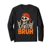 Skater Skeleton Halloween Bruh Meme Punk Rock Ragazzi Bambini Uomini Maglia a Manica