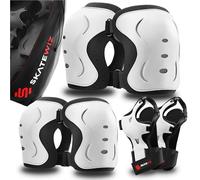 SKATEWIZ Protezioni Pattini Adulto - Protezioni Skateboard Adulto - Protezioni Pattini Bambina - Protezioni Skateboard, BMX, Roller, Bicicletta - Impact Taglia L Bianco