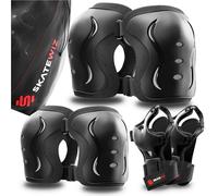 SKATEWIZ Protezioni Pattini Bambina - Ginocchiere Bambino - Protezioni Pattini Bambina - Protezioni Skateboard Bambino, BMX, Roller, Bicicletta - Impact Taglia S Nero