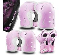 SKATEWIZ Protezioni Pattini Bambina - Ginocchiere Bambino - Protezioni Pattini Bambina - Protezioni Skateboard Bambino, BMX, Roller, Bicicletta - Impact Taglia XS Rosa Bianco