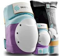 SKATEWIZ SHIELD Set Protezioni Adulto - Ginocchiere per Inline, Skateboard, BMX e Ghiaccio - Taglia M Giallo Blu Lavanda