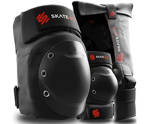 SKATEWIZ SHIELD Set Protezioni Adulto - Ginocchiere per Inline, Skateboard, BMX e Ghiaccio - Taglia M/L Nero
