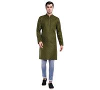 SKAVIJ Camicia da uomo indiana - Ete Kurta in Cotone - Camicie Casual a Manica Lunga, Nero verde, S