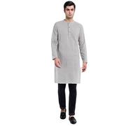 SKAVIJ Camicia da Uomo - Kurta di Cotone - Camicie Casual a Maniche Lunghe Grigio XL