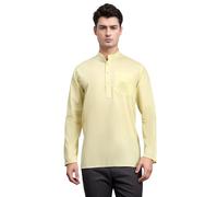 SKAVIJ Camicia da Uomo - Kurta di Cotone - Camicie Casual a Maniche Lunghe Limone M