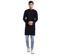SKAVIJ Camicia da Uomo - Kurta di Cotone - Camicie Casual a Maniche Lunghe Nero XL