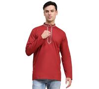 SKAVIJ Camicia da Uomo - Kurta di Cotone - Camicie Casual a Maniche Lunghe Rosso S