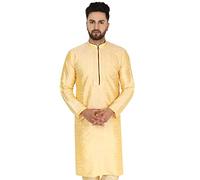 SKAVIJ Camicia Lunga Casual da Uomo Art Silk Kurta Top Matrimonio Indiano (Small, Beige)