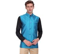 SKAVIJ Gilet da uomo in Dupion Seta Nehru Abbigliamento tradizionale indiano (Turchese, X-Large)