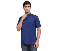 SKAVIJ Indiana Etnico Uomo Tunica Corto Camicia Kurta Blu Reale M