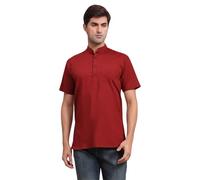 SKAVIJ Indiana Etnico Uomo Tunica Corto Camicia Kurta Rosso L