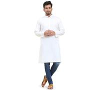 SKAVIJ Kurta Camicia - Camicia Tunica Casuale Cotone - Uomini Bianco_X-Large