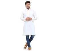 SKAVIJ Kurta Camicia - Camicia Tunica Casuale Cotone - Uomini Bianco_X-Large