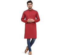 SKAVIJ Kurta Camicia - Camicia Tunica Casuale Cotone - Uomini Rosso_X-Large