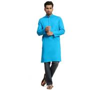 SKAVIJ Kurta Camicia - Camicia Tunica Casuale Cotone - Uomini Turchese_Large