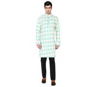SKAVIJ Kurta Dritta a Maniche Lunghe in Cotone Stampato da Uomo (Verde, Medio)