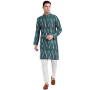 SKAVIJ Kurta Pigiama da Uomo 100% Cotone Indiano Etnico Henley Camicia a Maniche Lunghe e Pantaloni Casual Completi da Yoga (Verde, X-Large)