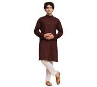 SKAVIJ Kurta Pigiama Yoga Tunica Uomo abbigliamento indiano (Marrone, 4XL)