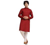 SKAVIJ Kurta Pigiama Yoga Tunica Uomo abbigliamento indiano (Rosso, 4XL)