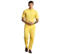SKAVIJ Manica Corta Camicia Pantaloni Yoga Tunica Uomo (Giallo, L)