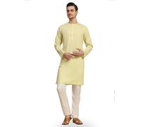 SKAVIJ Pigiama indiano Kurta da uomo, in cotone, comodo e traspirante, Limone , X-Large