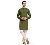 SKAVIJ Pigiama indiano Kurta da uomo, in cotone, comodo e traspirante, Verde oliva, X-Large