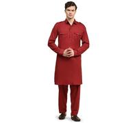 SKAVIJ Tradizionale Indiano Pathani Style Uomo Pigiama Set di abiti Rosso L