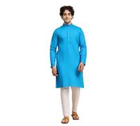 SKAVIJ Tunica da uomo in cotone Kurta Pigiama Indian Yoga Set di abiti casual (Medium, Turchese)