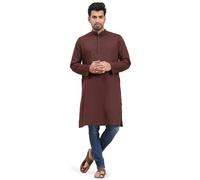 SKAVIJ Uomo Abbigliamento Indiano Tunica Manica Lunga Kurta Marrone XX-Large