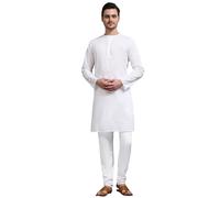 SKAVIJ Uomo Cotone Pigiama Kurta Indiani Casual Outfit (Bianco, X-Large)