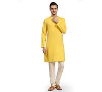 SKAVIJ Uomo Cotone Pigiama Kurta indiani Casual Outfit (Oro, Large)