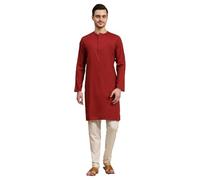 SKAVIJ Uomo Cotone Pigiama Kurta indiani Casual Outfit (Rosso, Large)