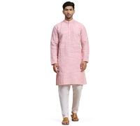 SKAVIJ Uomo Indiano Maniche Lunghe Kurta Pigiama (Rosa, S)