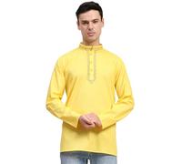 SKAVIJ Uomo Indiano Ricamate Maniche Lunghe Camicie Casual Giallo XL