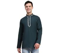 SKAVIJ Uomo Indiano Ricamate Maniche Lunghe Camicie Casual Verde XL