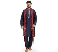 SKAVIJ Uomo Tunica Abbigliamento Etnico Tunica Kurta Pigiama, e Sciarpa Set Blu_S