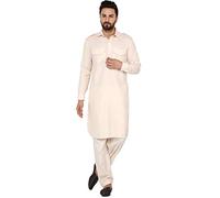 SKAVIJ Uomo Tunica Cotone Kurta Pigiama Set Beige_S