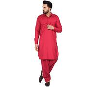 SKAVIJ Uomo Tunica Cotone Kurta Pigiama Set Rosso_L