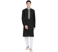 SKAVIJ Uomo Tunica Kurta Pigiama Abbigliamento Indiano Nero S