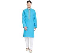 SKAVIJ Uomo Tunica Kurta Pigiama abbigliamento indiano Turchese S