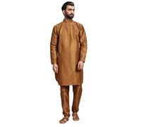 SKAVIJ Uomo Tunica Seta d'Arte Kurta Pigiama Set Marrone_XL