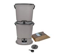 Skaza Bokashi Essential - Set di pattumiera biologica da cucina (2 x 15,3 litri) + base - secchio per compost cucina e giardino in plastica riciclata - Starter Set + incl. 1 kg di base per