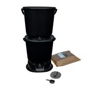 Skaza Bokashi Essential - Set di pattumiera biologica da cucina (2 x 15,3 litri) + base - secchio per compost cucina e giardino in plastica riciclata - Starter Set + incl. 1 kg di base per