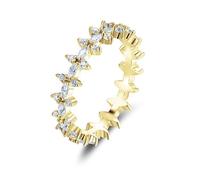 Skcess 9K/14K oro giallo anelli donna bianco moissanite anello eterno fiore matching anelli donna, 12 (16,6), metallo prezioso, Moissanite