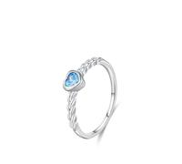 Skcess Anelli a fascia da donna in oro bianco 9 K, design intrecciato azzurro con solitario 0,25 ct cuore topazio anelli personalizzati per le donne, 9, Topazio oro bianco 9 carati, Zirconie sintetico