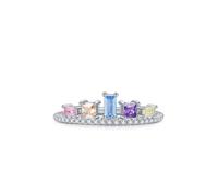 Skcess Anelli da donna in oro bianco 9 K, design a corona celeste con topazio, ametista, citrino peridoto, cristallo e moissanite, da donna, 7, 18K oro bianco topazio ametista citrino peridoto